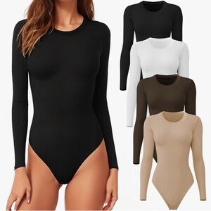 Long Sleeve Bodysuit Bundle - Beige, Green, Blue & White